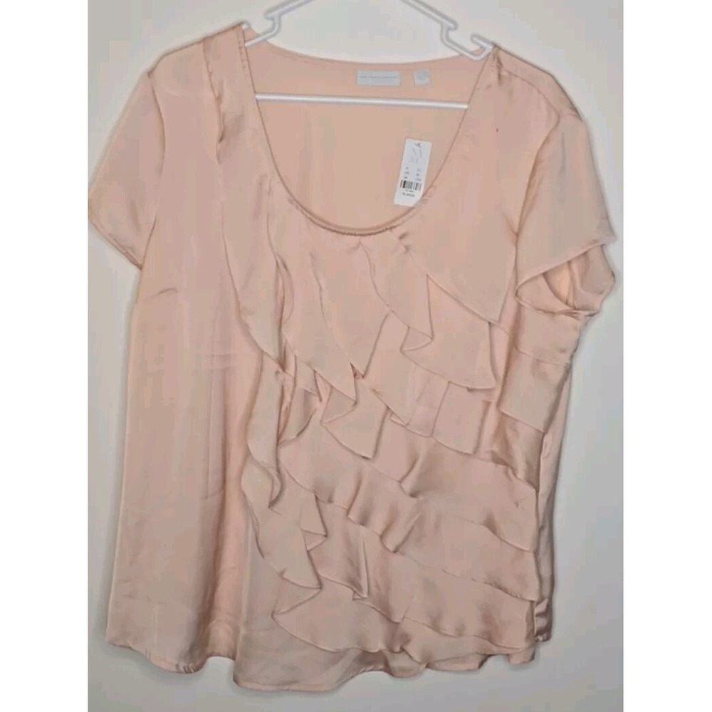 Womens Pink Ruffle Blouse New york and company top Size XL